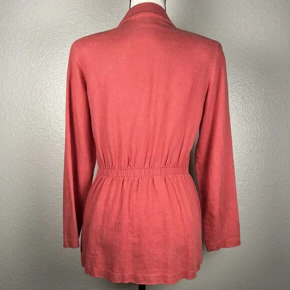 Hillard & Hanson Linen Blend Blazer Long-Sleeve Button-Up Salmon Red Orange - Picture 2 of 10